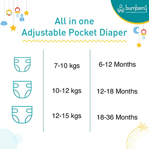 Bumberry Baby Reusable Pocket Cloth Diaper With 1 Three-Layer Microfiber Inserts/Soakers & Extra Pocket | Washable Rash Free Baby Diaper With Adjustable Size Press Studs Fits ( Blue Brown Royal, 6 - 36 Months ) - Image 3
