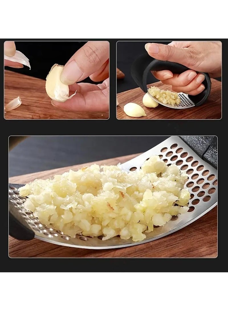 Bukela Stainless Steel Garlic Press – 2025 New Rocker-Style Garlic Mincer & Crusher with Peeler | Ergonomic Wide Handle for Easy Chopping & Grinding | 2-Piece Set (Black) - Image 2