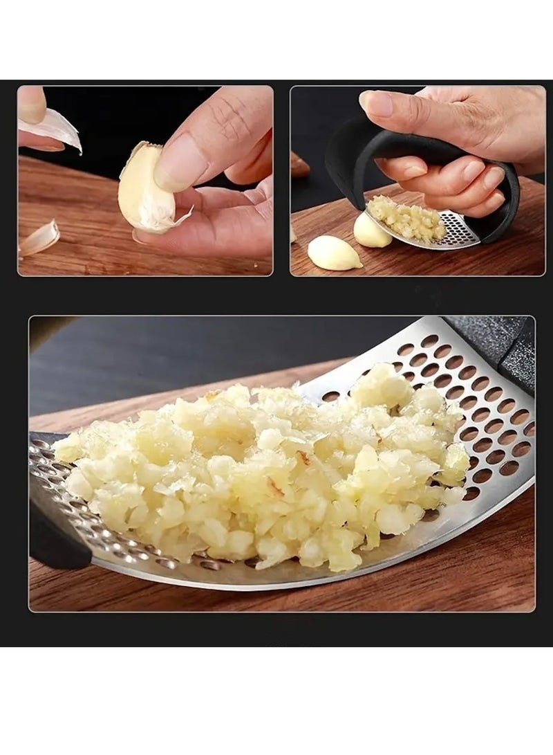 Bukela Stainless Steel Garlic Press – 2025 New Rocker-Style Garlic Mincer & Crusher with Peeler | Ergonomic Wide Handle for Easy Chopping & Grinding | 2-Piece Set (Black) - Image 4