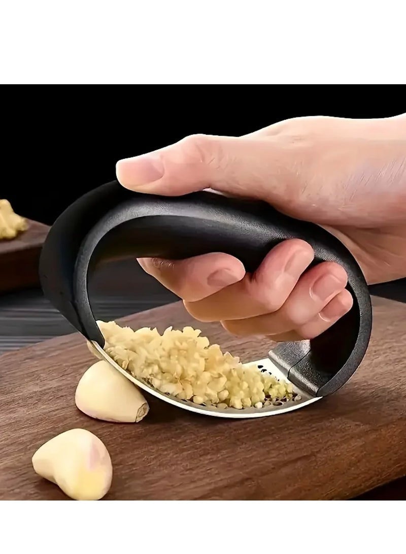 Bukela Stainless Steel Garlic Press – 2025 New Rocker-Style Garlic Mincer & Crusher with Peeler | Ergonomic Wide Handle for Easy Chopping & Grinding | 2-Piece Set (Black) - Image 1