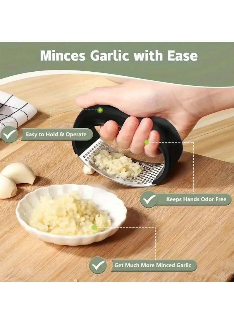 Bukela Stainless Steel Garlic Press – 2025 New Rocker-Style Garlic Mincer & Crusher with Peeler | Ergonomic Wide Handle for Easy Chopping & Grinding | 2-Piece Set (Black) - Image 5