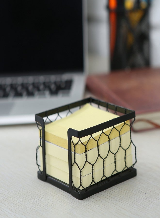 MyGift 3 X 3 Matte Black Metal Chicken Wire Office Desktop Sticky Note Dispenser, Square Memo Pad Holder - Image 3