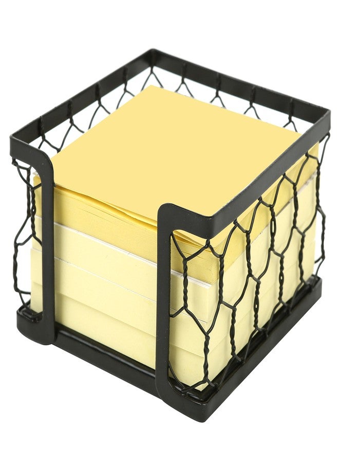 MyGift 3 X 3 Matte Black Metal Chicken Wire Office Desktop Sticky Note Dispenser, Square Memo Pad Holder - Image 1