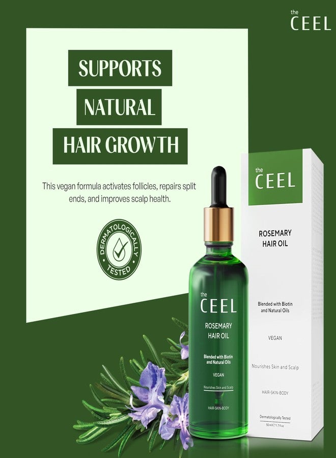 The Ceel Rosemary Hair Growth Oil with Dropper - Nourishing & Strengthening Vegan Formula for Damaged Hair, Itchy Scalp, Dry Skin, Eyelashes & Eyebrows - Biotin, Castor & Jojoba - 50 ML - Image 4