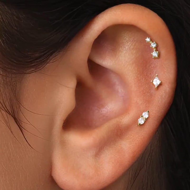 NONTAI CZ Flat Back Earring Set, 18G Threadless Nose Stud Cartilage Tragus Earrings Conch Stud Helix Piercing Jewelry - Image 3