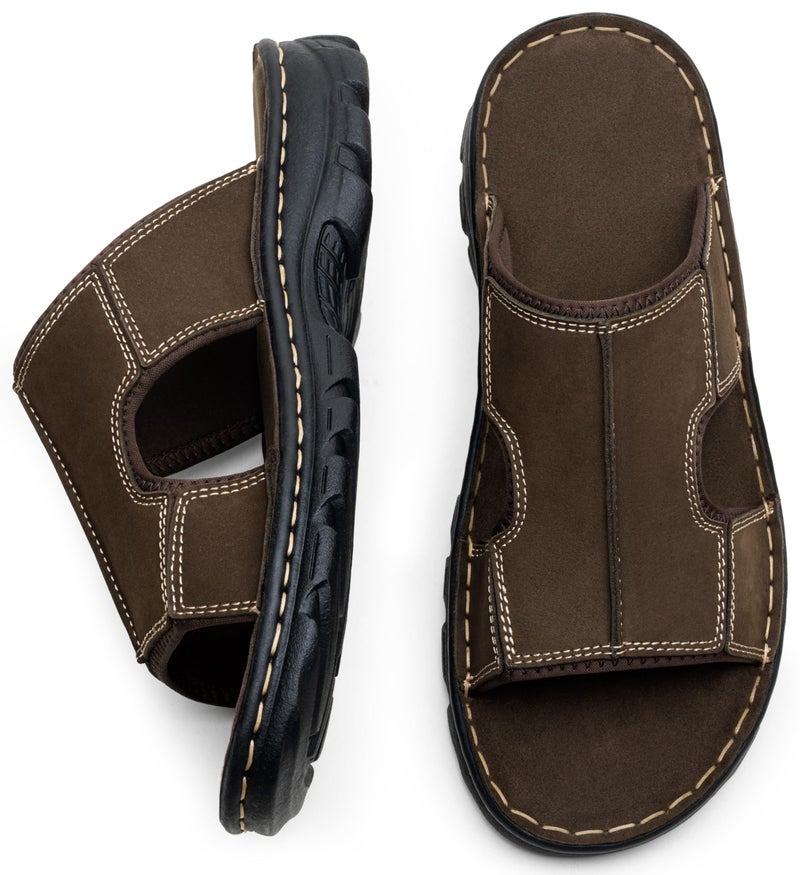 Jousen Sandals For Men Leather Slip on Mens Sandals Outdoor Men's Beach Slide Slippers(AMY2005A dark brown 11) - Image 3