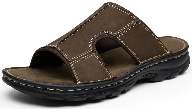 Jousen Sandals For Men Leather Slip on Mens Sandals Outdoor Men's Beach Slide Slippers(AMY2005A dark brown 11) - Image 1