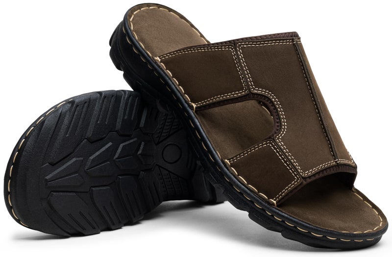 Jousen Sandals For Men Leather Slip on Mens Sandals Outdoor Men's Beach Slide Slippers(AMY2005A dark brown 11) - Image 4