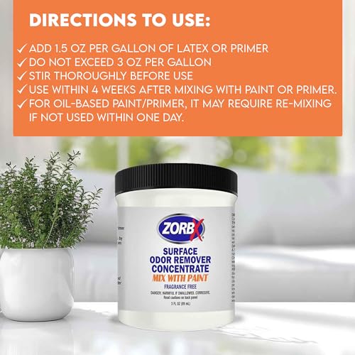 ZORBX 3 Oz Concentrate Surface Odor Remover Paint Additive - Mix 1 Jar in 2 Gallons of Paint for Wall, Ceiling & All Paintable Surface - Helps Remove Odor from Smoke, Mildew, Fire Damage, Cooking, Pet - Image 2