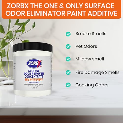 ZORBX 3 Oz Concentrate Surface Odor Remover Paint Additive - Mix 1 Jar in 2 Gallons of Paint for Wall, Ceiling & All Paintable Surface - Helps Remove Odor from Smoke, Mildew, Fire Damage, Cooking, Pet - Image 5