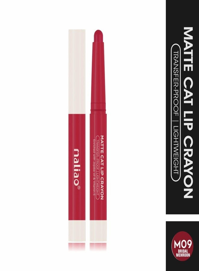 Maliao Matte Cat Lip Crayon: Transfer-Proof & Lightweight (09-BRIDAL MEHROON) - Image 2