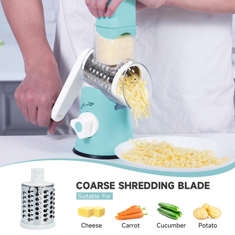 Redpant Rotary Cheese Grater  Cheese Grater Hand Crank With 3 Interchangeable Blades  Manual Cheese Shredder With Strong Suction Base  Easy To Use And Clean  Blue - Image 2