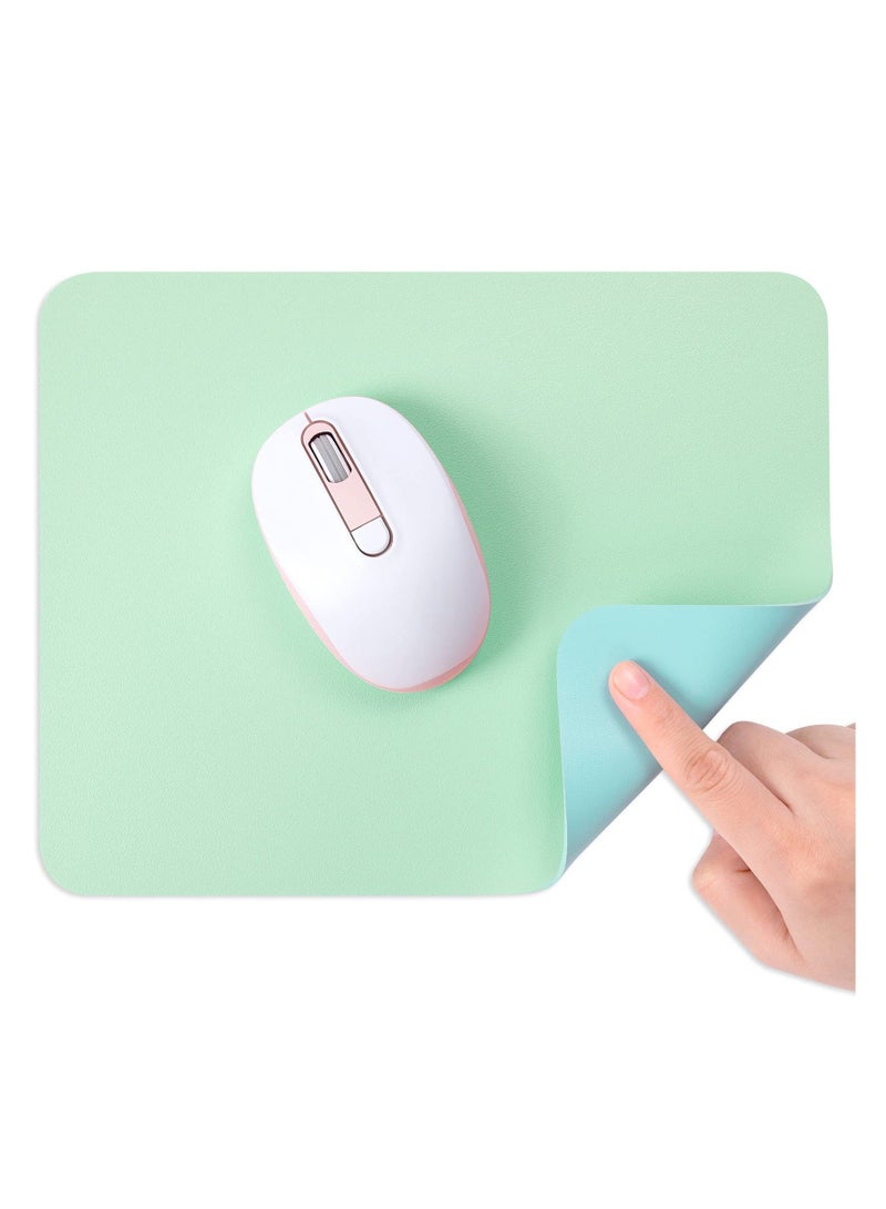 Mouse Pad, Double-Sided PU Leather Small Round Mousepad 10.2 x 8.7 Inch, Anti-Slip Waterproof Pretty Lovely Mouse Mat for Office Home Gaming Laptop Men Women Kid(Green Blue) - Image 1