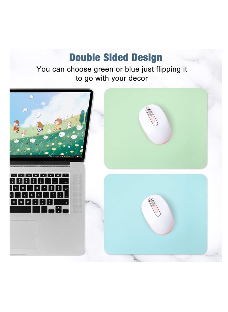 Mouse Pad, Double-Sided PU Leather Small Round Mousepad 10.2 x 8.7 Inch, Anti-Slip Waterproof Pretty Lovely Mouse Mat for Office Home Gaming Laptop Men Women Kid(Green Blue) - Image 2