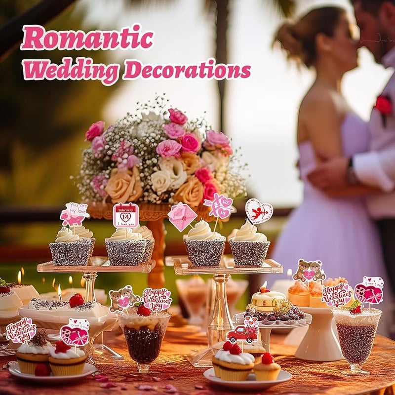 SANNIX 72Pcs Valentines Day Cupcake Toppers Decorations Happy Valentines Day Cupcake Topper Pink Red Valentine Picks for Valentine's Day Wedding Engagement Party Decorations(9 Design) - Image 4