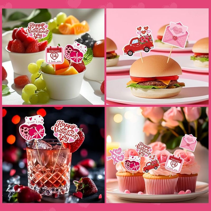 SANNIX 72Pcs Valentines Day Cupcake Toppers Decorations Happy Valentines Day Cupcake Topper Pink Red Valentine Picks for Valentine's Day Wedding Engagement Party Decorations(9 Design) - Image 3