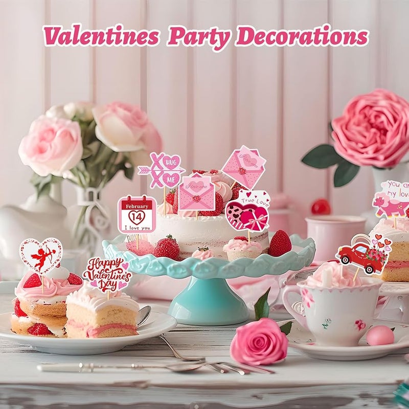 SANNIX 72Pcs Valentines Day Cupcake Toppers Decorations Happy Valentines Day Cupcake Topper Pink Red Valentine Picks for Valentine's Day Wedding Engagement Party Decorations(9 Design) - Image 2
