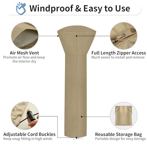 OutdoorLines أغطية سخانات الفناء الخارجية المقاومة للماء مع سحاب وحقيبة تخزين، مقاومة للغبار، مقاومة للأشعة فوق البنفسجية، مقاومة للرياح، غطاء سخان بروبان ثقيل، عبوة واحدة - 89Hx33Dx19B بوصة، جمل - Image 5