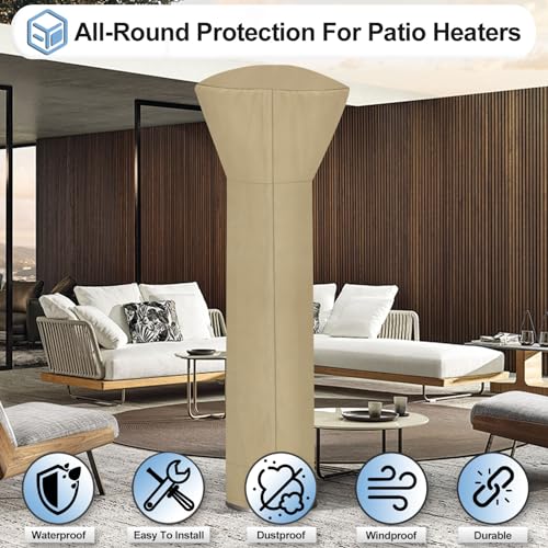 OutdoorLines أغطية سخانات الفناء الخارجية المقاومة للماء مع سحاب وحقيبة تخزين، مقاومة للغبار، مقاومة للأشعة فوق البنفسجية، مقاومة للرياح، غطاء سخان بروبان ثقيل، عبوة واحدة - 89Hx33Dx19B بوصة، جمل - Image 4
