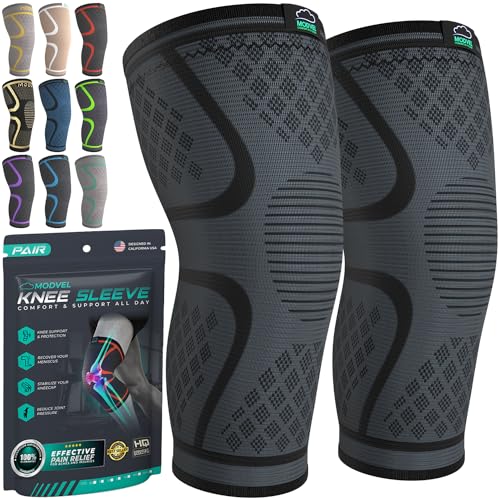 Modvel Compression Knee Brace for Women & Men, 2-Pack Knee Brace for Running Knee Pain, Knee Support Compression Sleeve, Workout Sports Knee Braces for Meniscus Tear, ACL & Arthritis Pain Relief - Image 1
