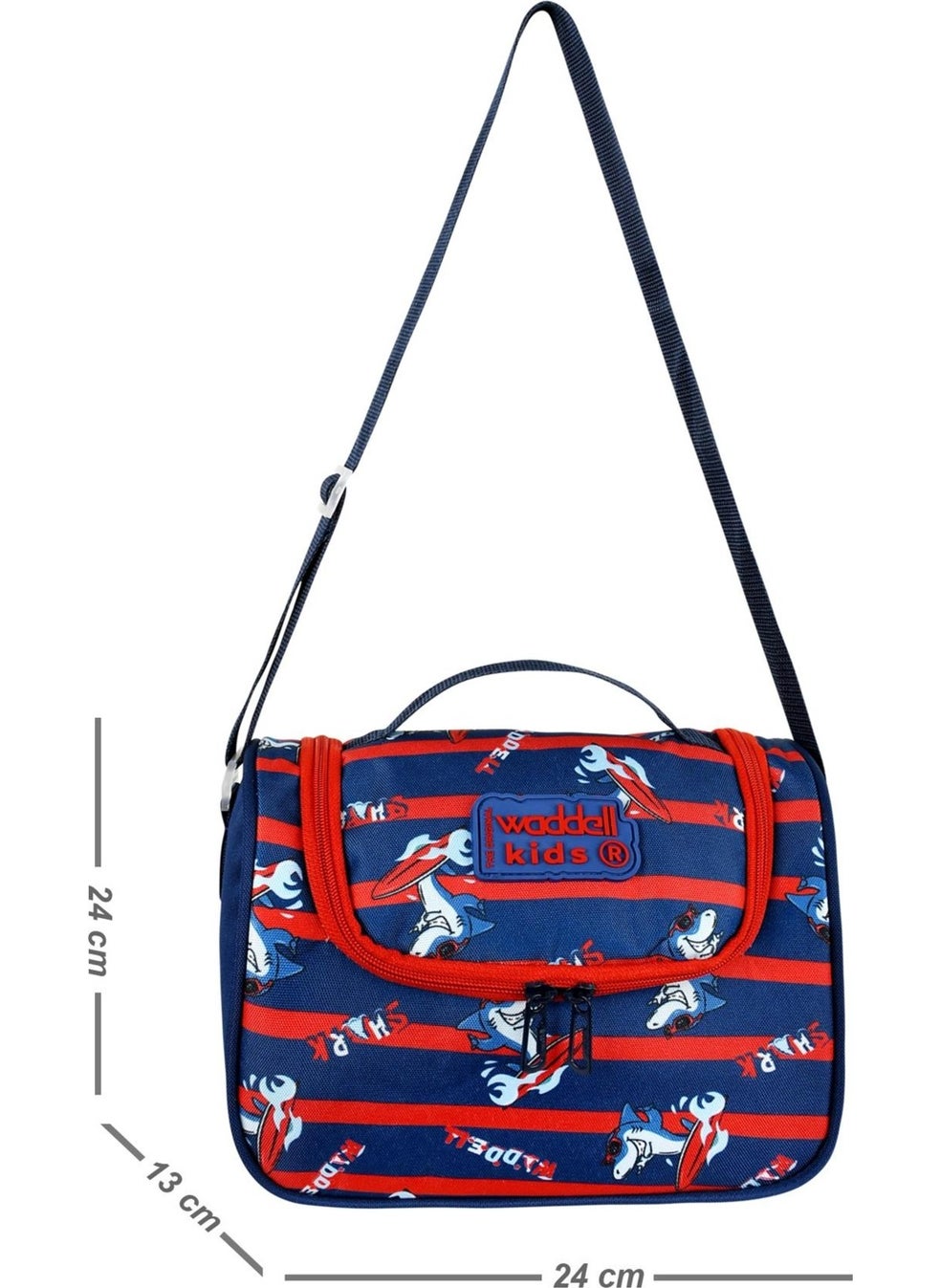Waddell Licensed Navy Blue-Red Shark Patterned Thermal Lunch Bag  - Image 2