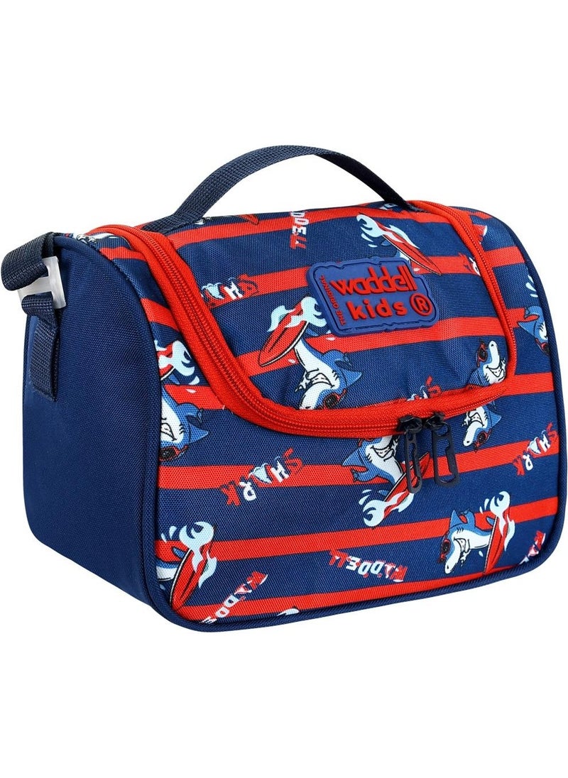 Waddell Licensed Navy Blue-Red Shark Patterned Thermal Lunch Bag  - Image 4