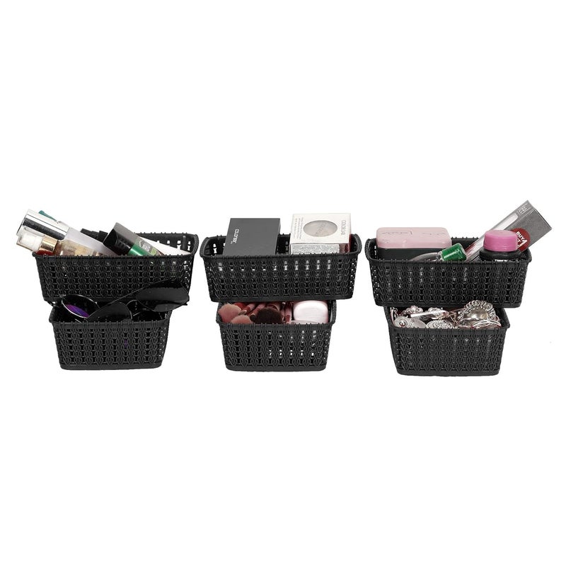 Cutting EDGE Plastic Multipurpose Sturdy Storage Baskets For Cosmetics Office Fruit Vegetable Bathroom Stationary Home Basket with Handle Black Set of 6 Mini - Image 5