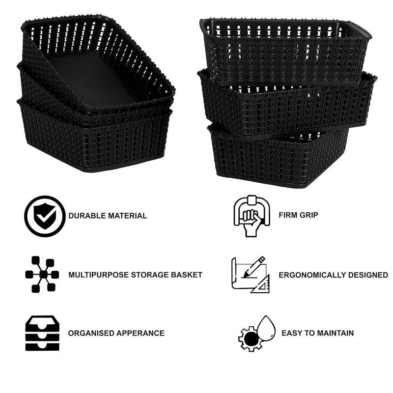 Cutting EDGE Plastic Multipurpose Sturdy Storage Baskets For Cosmetics Office Fruit Vegetable Bathroom Stationary Home Basket with Handle Black Set of 6 Mini - Image 4
