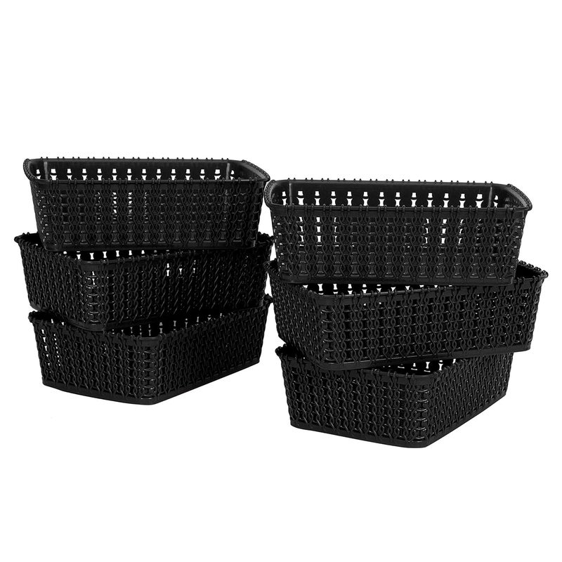 Cutting EDGE Plastic Multipurpose Sturdy Storage Baskets For Cosmetics Office Fruit Vegetable Bathroom Stationary Home Basket with Handle Black Set of 6 Mini - Image 1