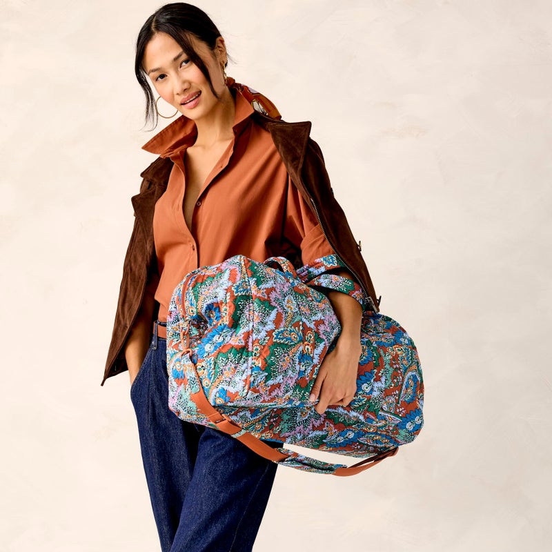 Vera Bradley Women's Premium Cotton Large Miramar Weekender, Flowers + Feathers, One Size - Image 5