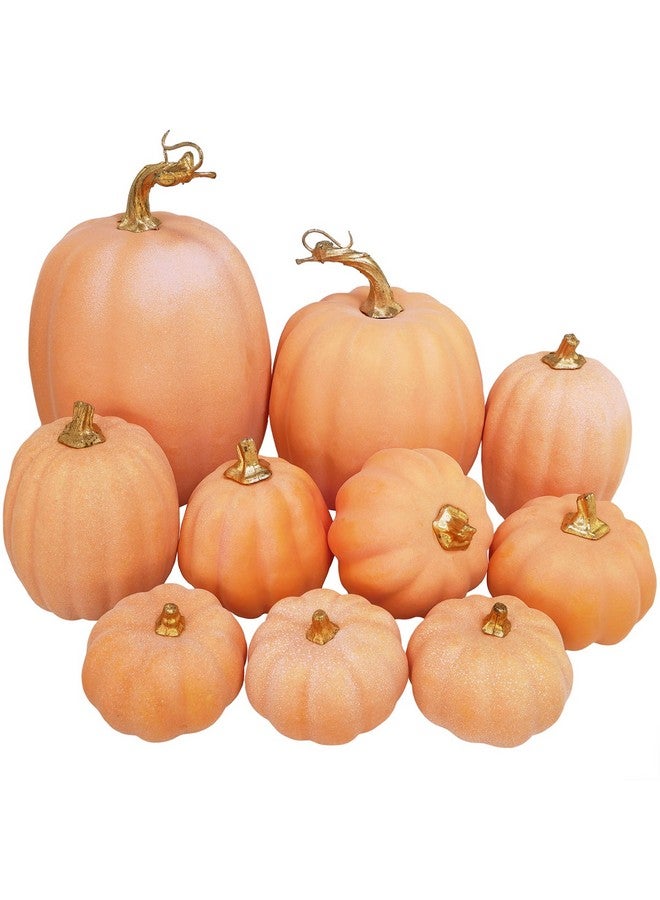 Winlyn 10 Pcs Assorted Artificial Orange Pumpkins Decorative Pumpkins Faux Light Orange Pumpkins Foam Pumpkins for Fall Harvest Autumn Wedding Thanksgiving Halloween Table Centerpiece Mantel Décor - Image 1