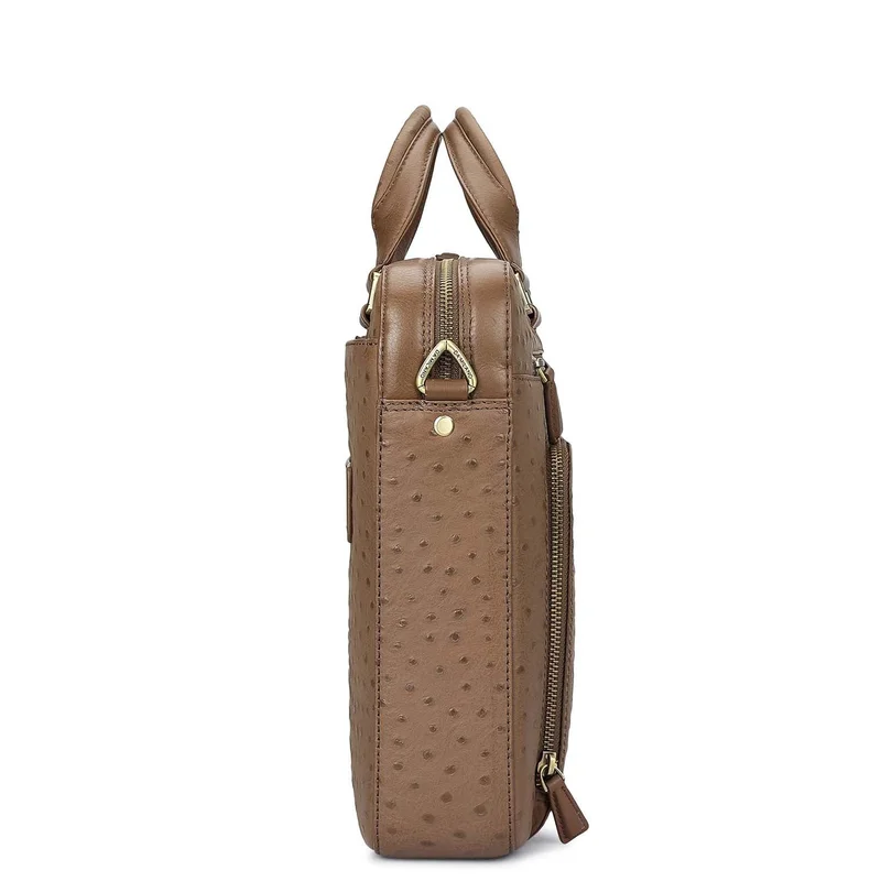 Da Milano Mocha Ostrich Leather Laptop Bag - Mocha  | Best Price UAE