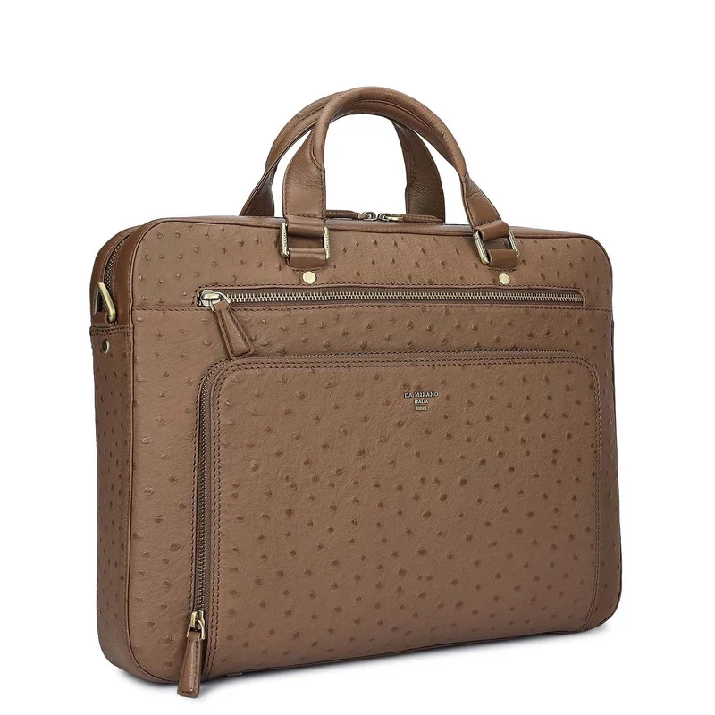 Da Milano Mocha Ostrich Leather Laptop Bag - Mocha  | Best Price UAE