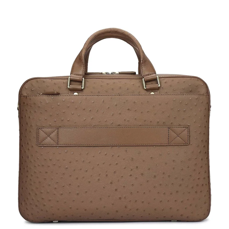 Da Milano Mocha Ostrich Leather Laptop Bag - Mocha  | Best Price UAE