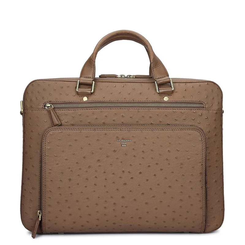 Da Milano Mocha Ostrich Leather Laptop Bag - Mocha  | Best Price UAE