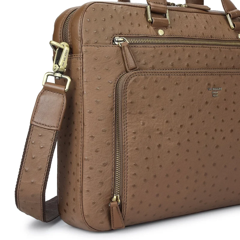 Da Milano Mocha Ostrich Leather Laptop Bag - Mocha  | Best Price UAE