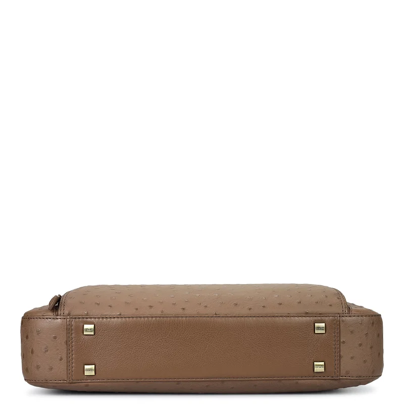 Da Milano Mocha Ostrich Leather Laptop Bag - Mocha  | Best Price UAE