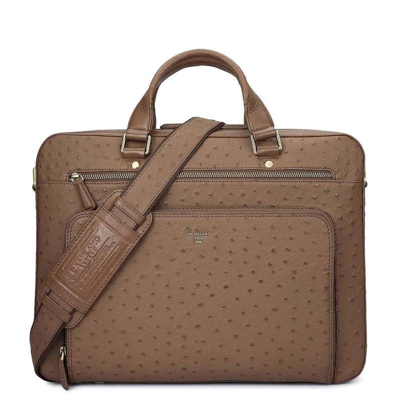 Ostrich Leather Laptop Bag - Mocha