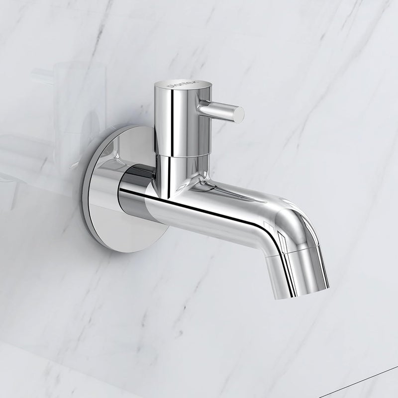 Plantex ICO-902 Pure Brass Long Body Bib Tap with Teflon Tape & Wall Flange- 7 Year Warranty (Mirror Chrome Finish)