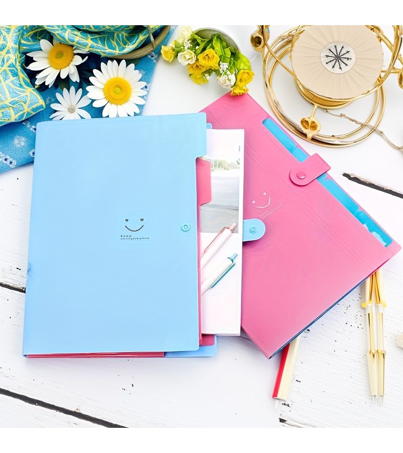 Sky Blue 5 Pocket Accordion Folder A4 Organizer with Snap Seal for Office School - Image 1