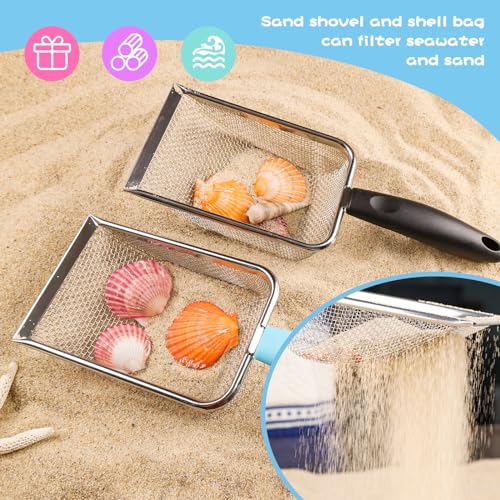 3 otters 2Pack Beach Mesh Shovel with Mesh Beach Bag for Shell Collecting, Sand Sifters Shell Collect Bag for Kids, Great Shelling Tools - Image 4