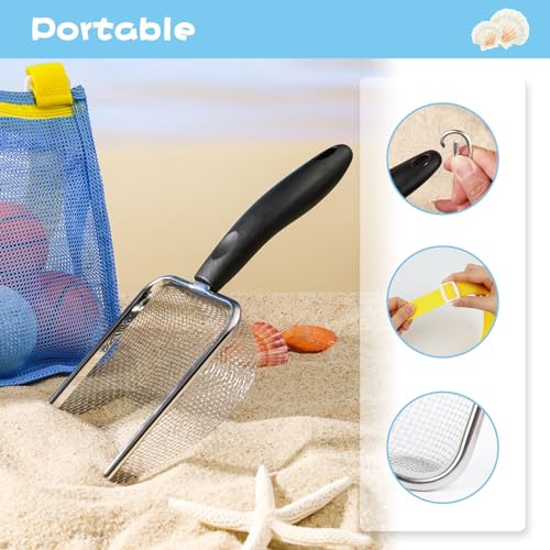 3 otters 2Pack Beach Mesh Shovel with Mesh Beach Bag for Shell Collecting, Sand Sifters Shell Collect Bag for Kids, Great Shelling Tools - Image 3