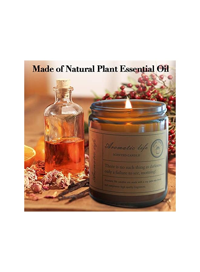 The Bros مجموعة شموع العلاج العطري - شموع معطرة من شمع الصويا في جرة بنية كبيرة - 3 قطع - وقت احتراق طويل - عطر يدوم - هدايا لمناسبات العلاج العطري - روائح اللافندر، خشب الصندل، والورد - Image 2