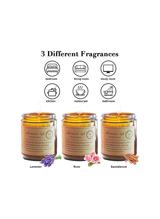 The Bros مجموعة شموع العلاج العطري - شموع معطرة من شمع الصويا في جرة بنية كبيرة - 3 قطع - وقت احتراق طويل - عطر يدوم - هدايا لمناسبات العلاج العطري - روائح اللافندر، خشب الصندل، والورد - Image 5