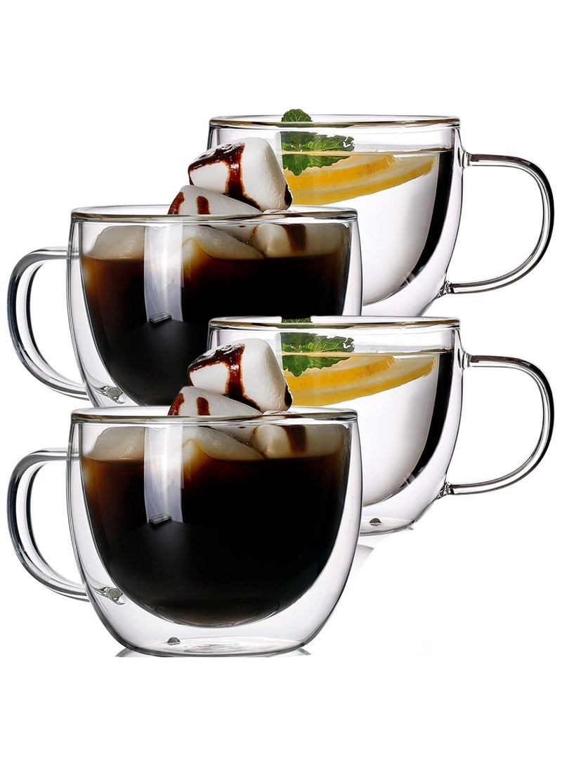HOME ZONE Double Wall Insulated Glass Coffee Tea Cup Set with Handle Cappuccino Cups Perfect for Espresso Latte Cappuccino Tea Beverage Espresso Cups (8.5OZ) - Image 1