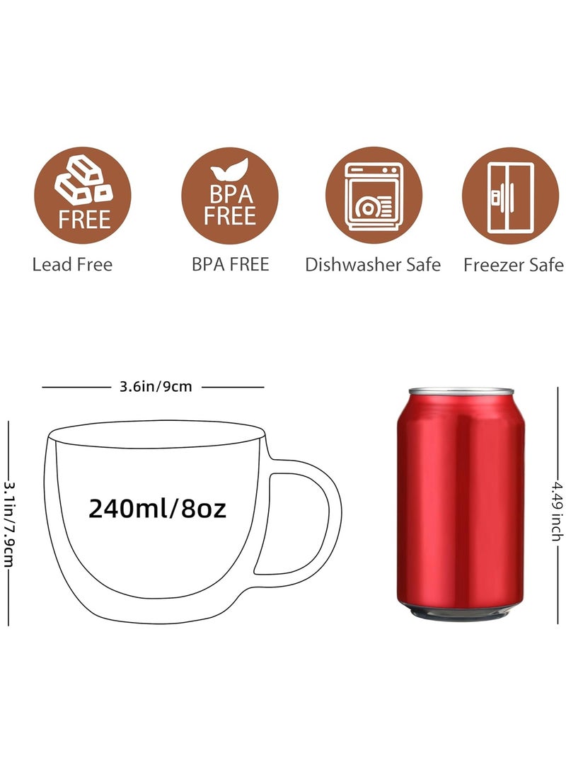 HOME ZONE Double Wall Insulated Glass Coffee Tea Cup Set with Handle Cappuccino Cups Perfect for Espresso Latte Cappuccino Tea Beverage Espresso Cups (8.5OZ) - Image 2