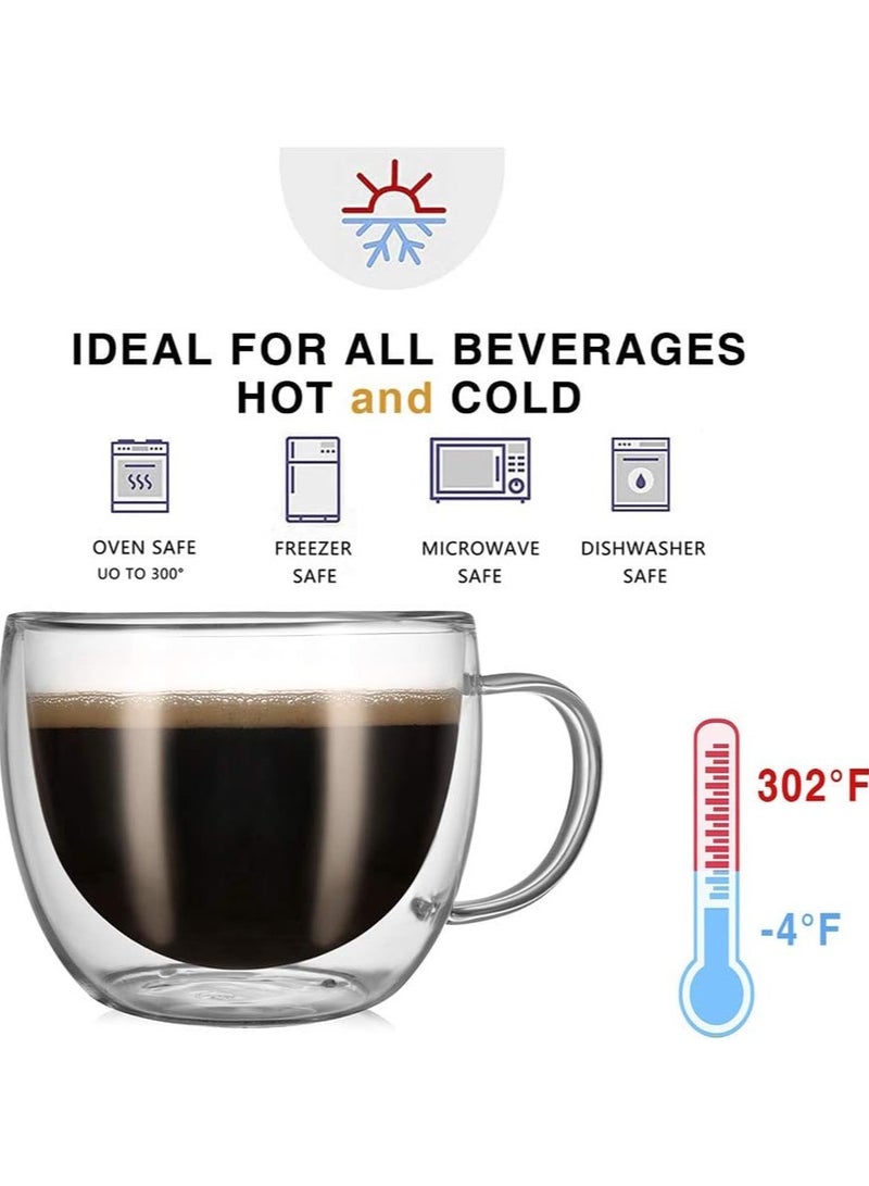 HOME ZONE Double Wall Insulated Glass Coffee Tea Cup Set with Handle Cappuccino Cups Perfect for Espresso Latte Cappuccino Tea Beverage Espresso Cups (8.5OZ) - Image 3