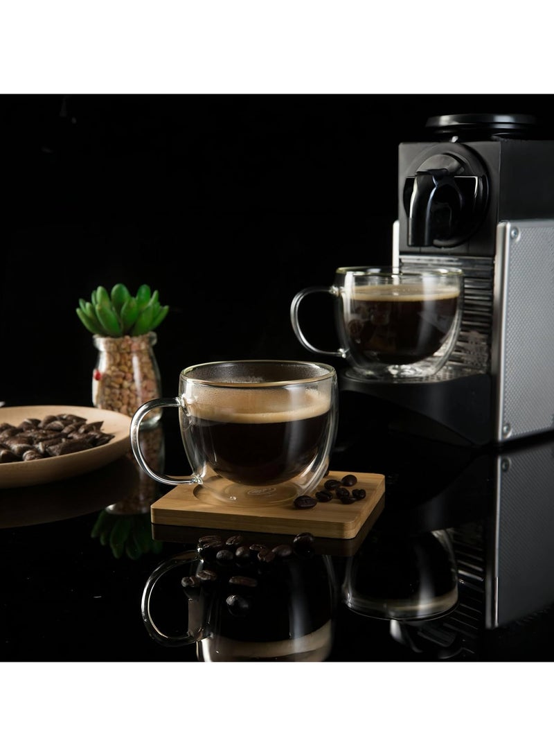 HOME ZONE Double Wall Insulated Glass Coffee Tea Cup Set with Handle Cappuccino Cups Perfect for Espresso Latte Cappuccino Tea Beverage Espresso Cups (8.5OZ) - Image 5