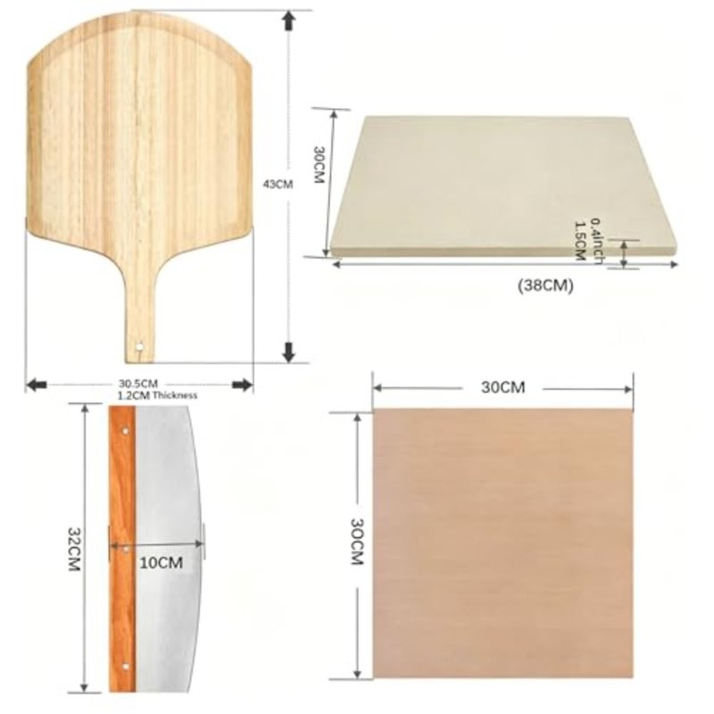 4PCS Rectangle Pizza Stone Set for Oven and Grill, 38Cm Pizza Stone with Pizza Peel, Pizza Cutter, Cooking Paper, Baking Stone for Bread BBQ Pizza - Image 4
