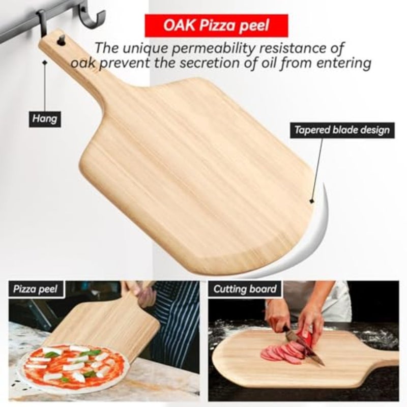 4PCS Rectangle Pizza Stone Set for Oven and Grill, 38Cm Pizza Stone with Pizza Peel, Pizza Cutter, Cooking Paper, Baking Stone for Bread BBQ Pizza - Image 5